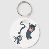 Cute Palling Belted Galloway Koe & Calf Sleutelhan Sleutelhanger (Voorkant)
