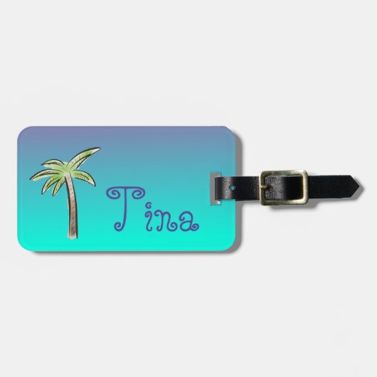 Cute Palm Tree Blue en Paarse ombre Bagagelabel (Voorkant horizontaal)