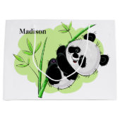 Cute Panda, aangepaste naam grote cadeauszak Groot Cadeauzakje (Voorkant)