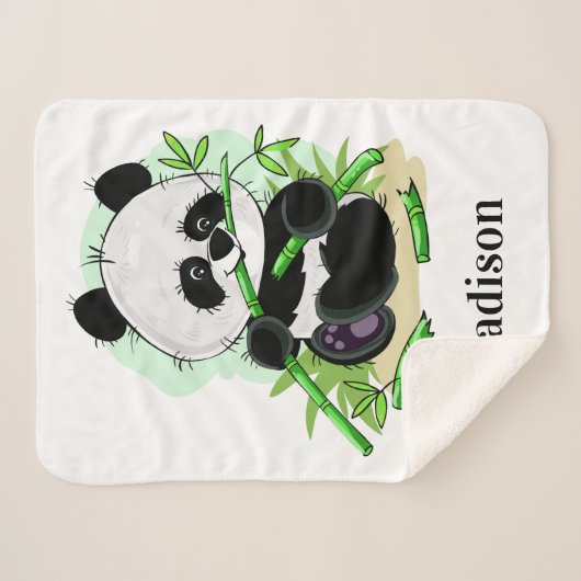 Cute Panda aangepaste naamdekens Sherpa Deken (Voorkant (horizontaal))