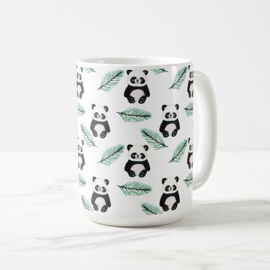 Cute panda and palm leaf pattern koffiemok (Voorkant rechts)