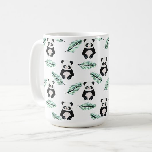 Cute panda and palm leaf pattern koffiemok (Voorkant links)