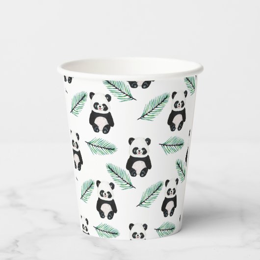 Cute panda and palm leaf pattern papieren bekers (Achterkant)