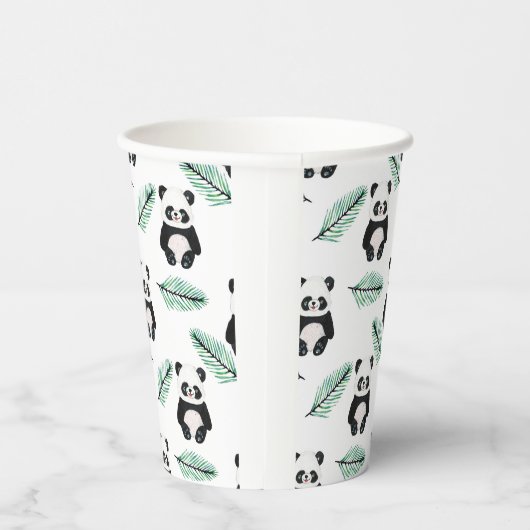 Cute panda and palm leaf pattern papieren bekers (Rechts)