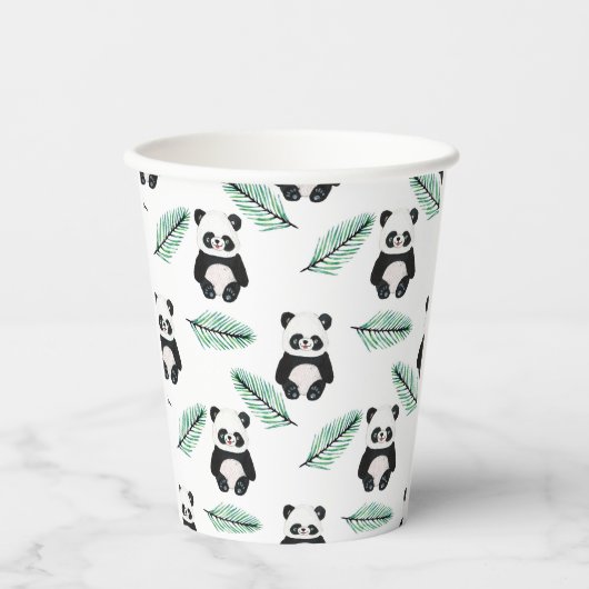 Cute panda and palm leaf pattern papieren bekers (Voorkant)