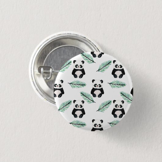 Cute panda and palm leaf pattern ronde button 3,2 cm (Voorkant /achterkant)