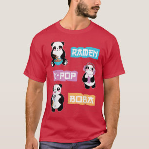 Cute Panda Anime Ramen K-Pop Boba Bubble Tea Women T-shirt