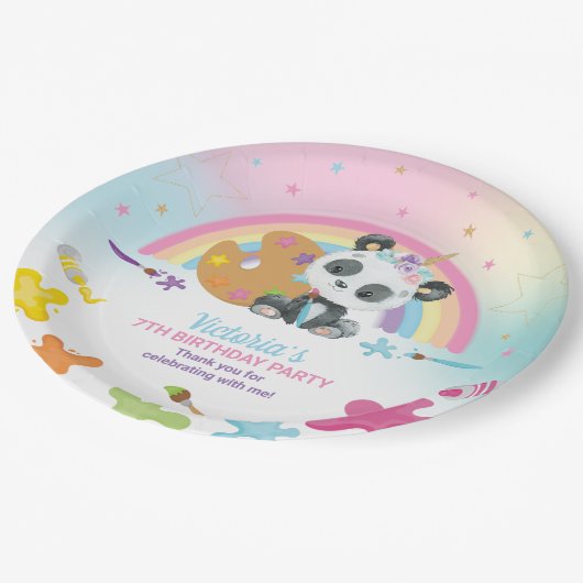 Cute Panda Art Craft Party Rainbow Birthday Papieren Bordje (Gekanteld)