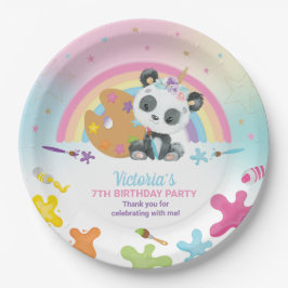 Cute Panda Art Craft Party Rainbow Birthday Papieren Bordje