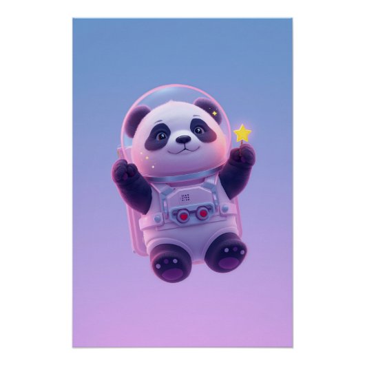Cute Panda Astronaut Kinderen Muur Kunst – Grappig Perfect Poster (Voorkant)