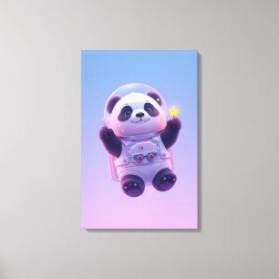 Cute Panda Astronaut Kinderen Muurkunst – Grappige Canvas Afdruk