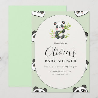 Cute Panda Baby Shower Green Botanical Panda Theme Kaart
