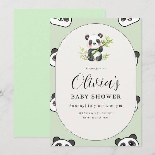 Cute Panda Baby Shower Green Botanical Panda Theme Kaart (Voorkant / Achterkant)