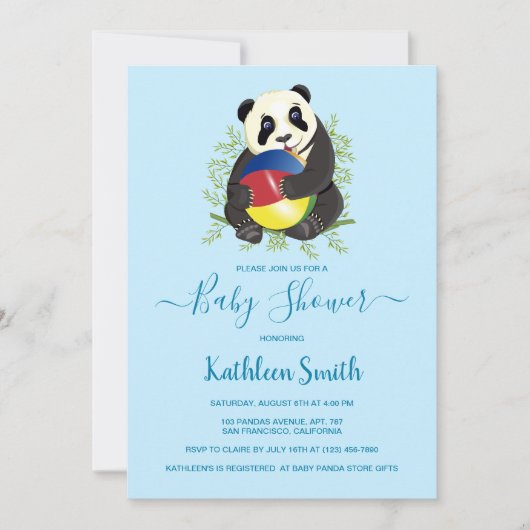 Cute Panda Baby shower Modern Light Blue Sweet Kaart (Voorkant)