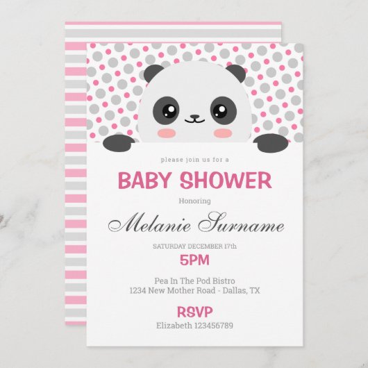 Cute Panda Baby shower Uitnodiging (Voorkant / Achterkant)