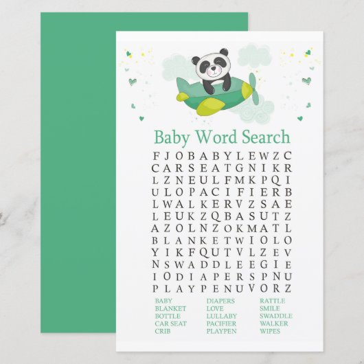 Cute panda Baby shower Word Search game (Voorkant / Achterkant)