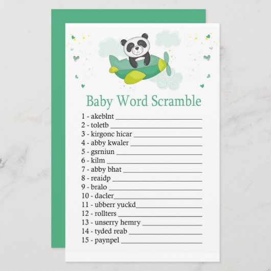 Cute panda Baby word scramble game (Voorkant / Achterkant)
