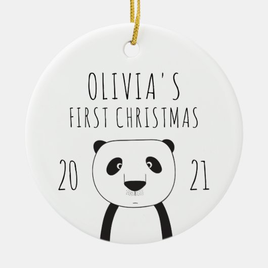 Cute Panda Babys First KerstBlack White Keramisch Ornament (Voorkant)