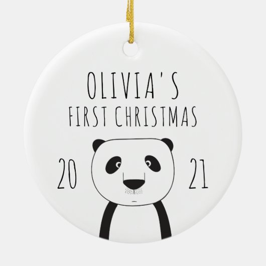 Cute Panda Babys First KerstBlack White Keramisch Ornament (Achterkant)