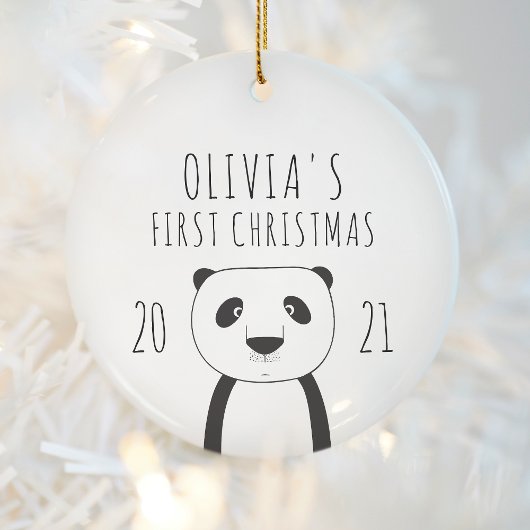 Cute Panda Babys First KerstBlack White Keramisch Ornament