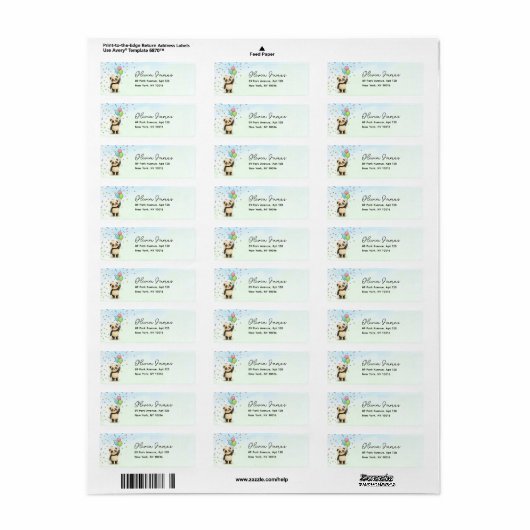 Cute Panda Balloon 1st Birthday Return Labels (Full Sheet)