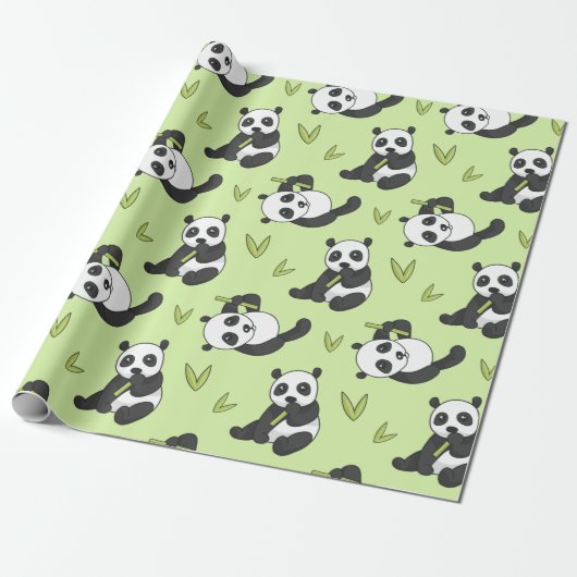 Cute Panda bamboo Animal Pattern Gift Cute Summer Cadeaupapier (Uitgerold)