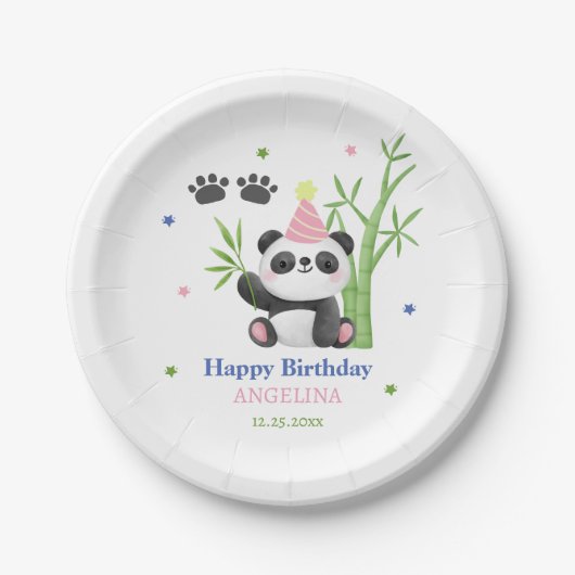 Cute Panda Bear Bamboo Birthday Papieren Bordje (Voorkant)