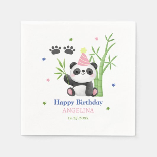 Cute Panda Bear Bamboo Birthday Servet (Voorkant)