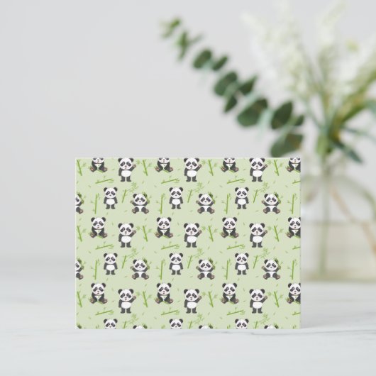 Cute Panda Bear Bamboo Kawaii Animals Pattern Briefkaart (Staand voorkant)