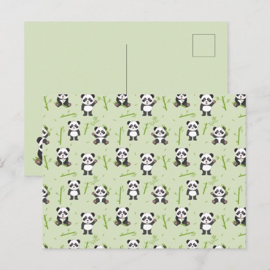 Cute Panda Bear Bamboo Kawaii Animals Pattern Briefkaart (Voorkant / Achterkant)