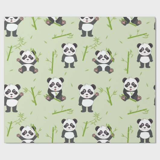 Cute Panda Bear Bamboo Kawaii Animals Pattern Cadeaupapier (Vlak)