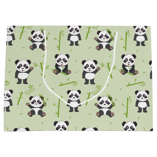 Cute Panda Bear Bamboo Kawaii Animals Pattern Groot Cadeauzakje (Voorkant)