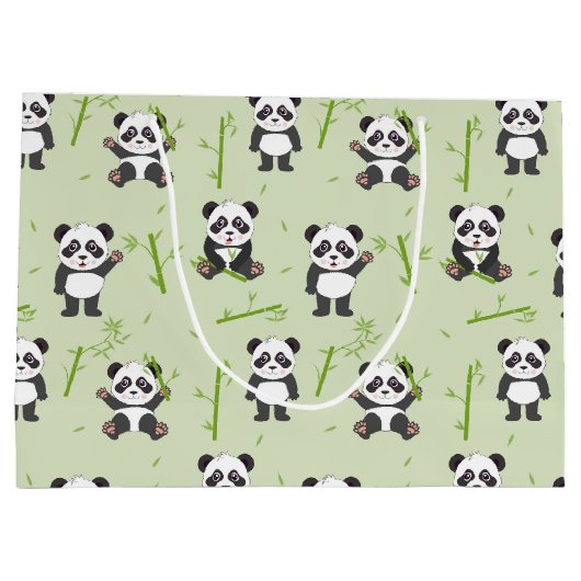 Cute Panda Bear Bamboo Kawaii Animals Pattern Groot Cadeauzakje (Achterkant)