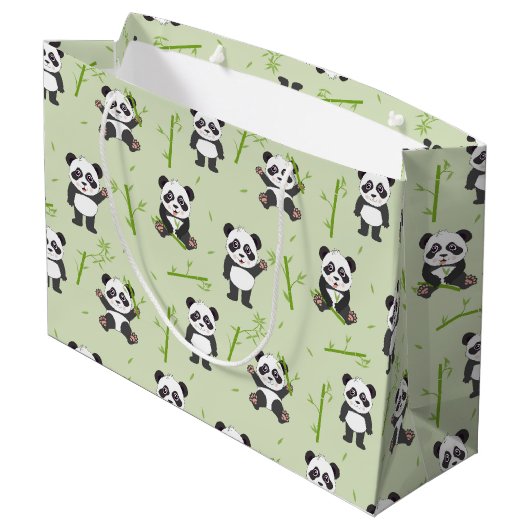 Cute Panda Bear Bamboo Kawaii Animals Pattern Groot Cadeauzakje (Achterkant Gekanteld)