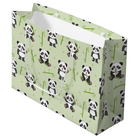 Cute Panda Bear Bamboo Kawaii Animals Pattern Groot Cadeauzakje (Voorkant Gekanteld)