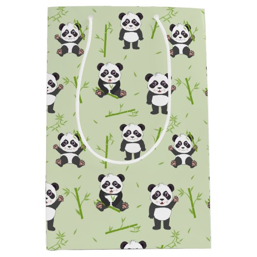 Cute Panda Bear Bamboo Kawaii Animals Pattern Medium Cadeauzakje (Voorkant)