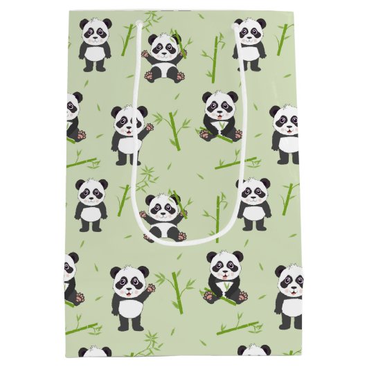 Cute Panda Bear Bamboo Kawaii Animals Pattern Medium Cadeauzakje (Achterkant)