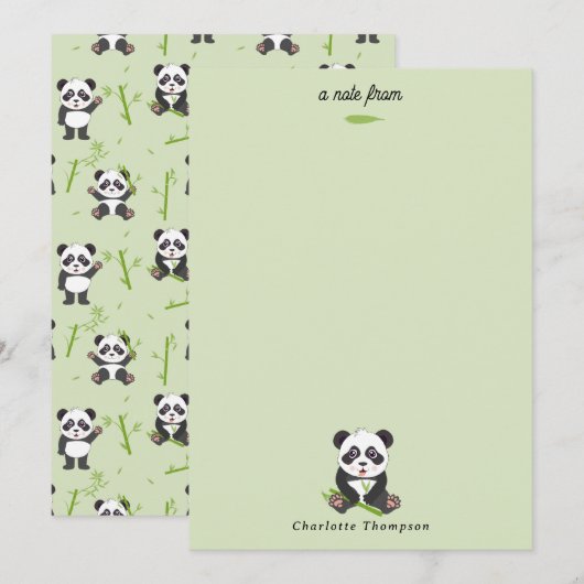 Cute Panda Bear Bamboo Kawaii Animals Pattern Notitiekaartje (Voorkant / Achterkant)
