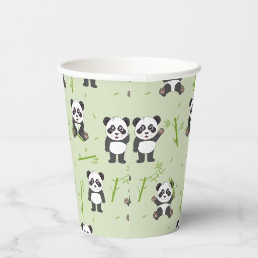 Cute Panda Bear Bamboo Kawaii Animals Pattern Papieren Bekers (Rechts)