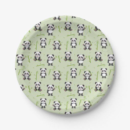 Cute Panda Bear Bamboo Kawaii Animals Pattern Papieren Bordje (Voorkant)