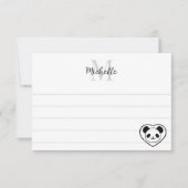 Cute Panda Bear Cartoon  Custom Lined Monogram Notitiekaartje (Voorkant)