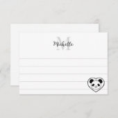 Cute Panda Bear Cartoon  Custom Lined Monogram Notitiekaartje (Voorkant / Achterkant)