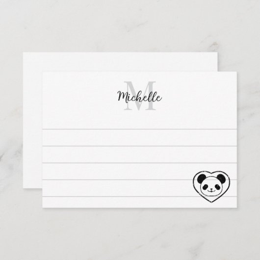 Cute Panda Bear Cartoon  Custom Lined Monogram Notitiekaartje (Voorkant / Achterkant)