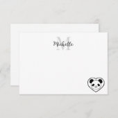 Cute Panda Bear Cartoon  Custom Monogram Notitiekaartje (Voorkant / Achterkant)