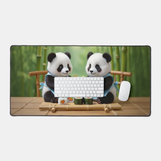 Cute Panda Bear Cubs Preparing Sushi Bureaumat (Keyboard & Muis)
