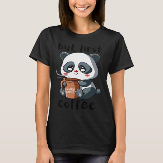 Cute Panda Bear Holding Coffee Cup Mocha Latte Cap T-shirt (Voorkant)