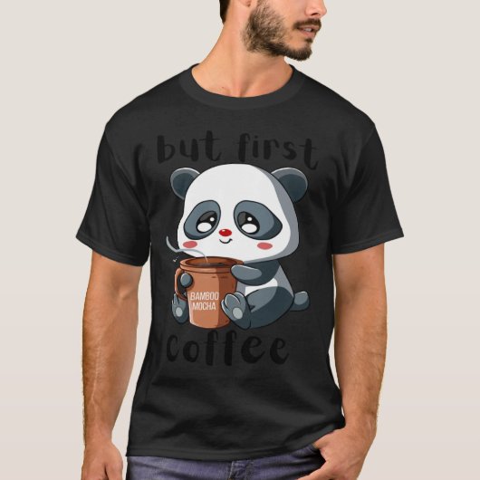 Cute Panda Bear Holding Coffee Cup Mocha Latte Cap T-shirt (Voorkant)