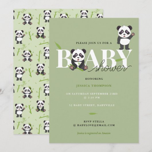 Cute Panda Bear Kawaii Gender Neutral Baby Shower Kaart (Voorkant / Achterkant)