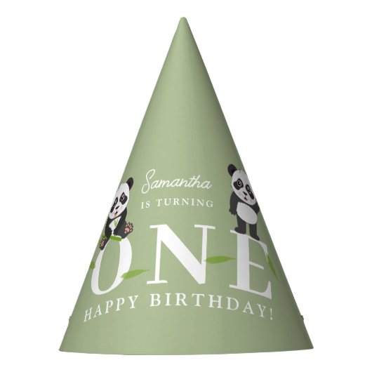 Cute Panda Bear Kawaii Kids First One Birthday Feesthoedjes (Voorkant)