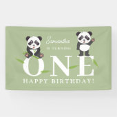 Cute Panda Bear Kawaii Kids First One Birthday Spandoek (Horizontaal)